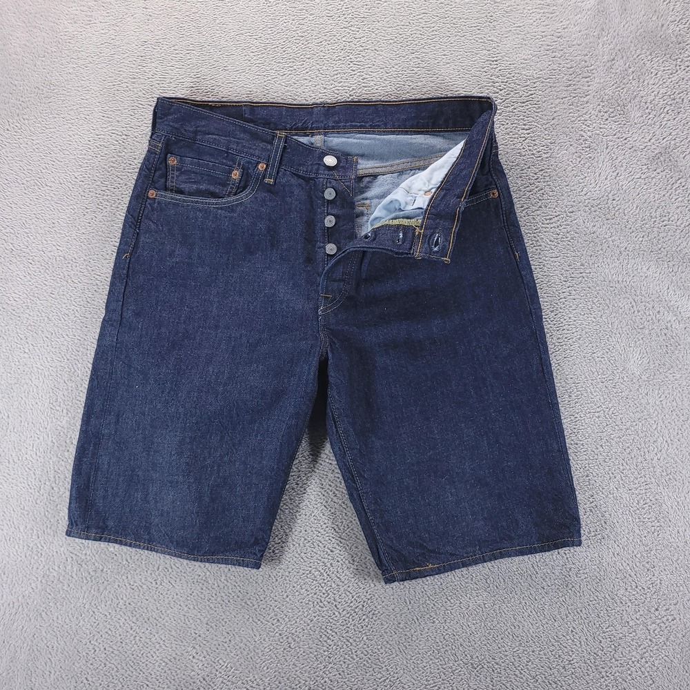 Levi's 501 Shorts Mens 31 Blue Button Fly 10" Inseam Denim Jorts Dark‎ Wash